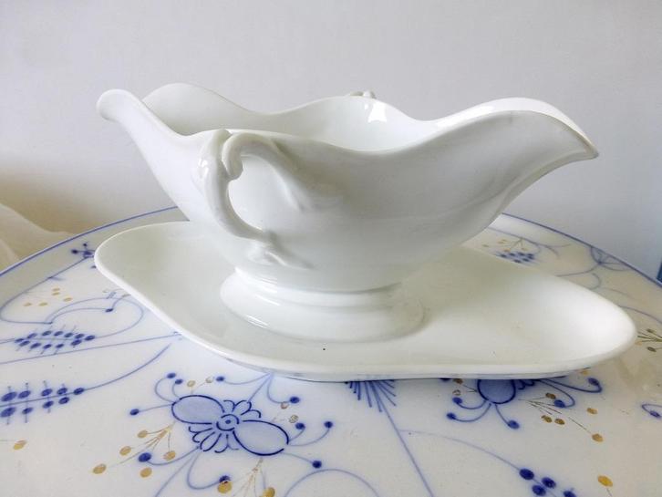 Prachtige oude witte sauciere / sauskom juskom saucière, Antiek en Kunst, Antiek | Servies los, Ophalen of Verzenden