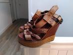 Leren bruine sleehakken, maat 36, Bruin, Ophalen of Verzenden, Zo goed als nieuw, Schoenen met hoge hakken