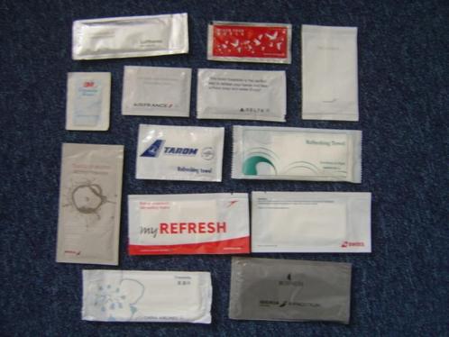 13 luchtvaart verfrissings doekjes Iberia, Tarom, Delta e.v., Verzamelen, Luchtvaart en Vliegtuigspotten, Nieuw, Ophalen of Verzenden