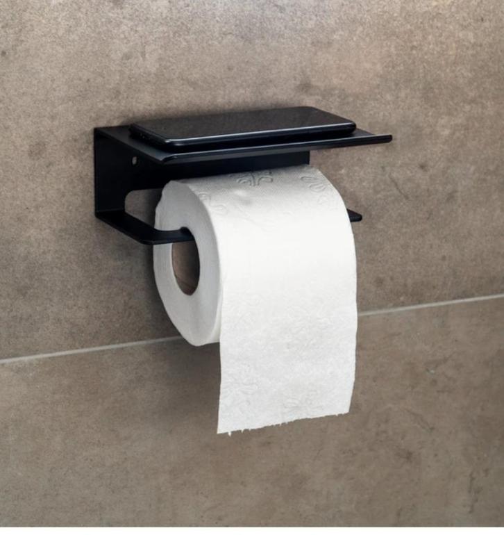 Toiletpapier-rolhouder plankje -zwart metaal- landelijk puur, Huis en Inrichting, Badkamer | Badtextiel en Accessoires, Nieuw