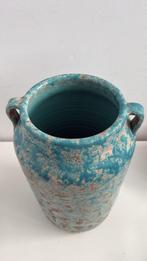 Turquoise vaas met oren - decoratief en uniek, Ophalen, Gebruikt, 50 tot 75 cm, Blauw