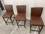 Set van 3 bruine leren barkrukken, Ophalen, Gebruikt, 60 tot 90 cm, Leer