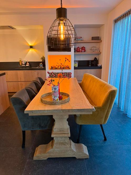 Eiken kloostertafel boomstamtafel, Huis en Inrichting, Tafels | Eettafels, Zo goed als nieuw, 50 tot 100 cm, 200 cm of meer, Rechthoekig