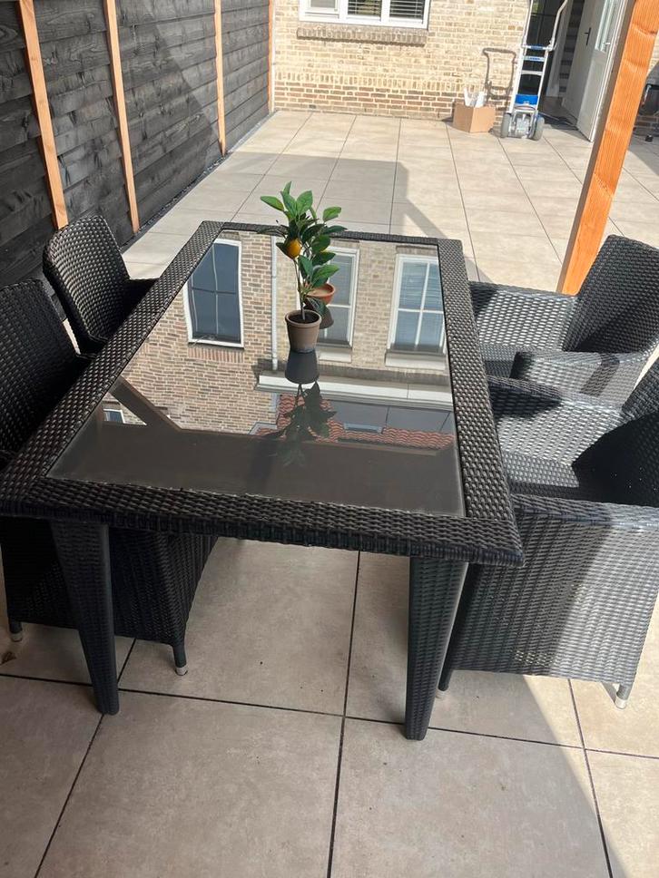 Mooie Wicker Tuinset met 4 Stoelen, Tuin en Terras, Tuinsets en Loungesets, Zo goed als nieuw, Tuinset, Wicker, 4 zitplaatsen
