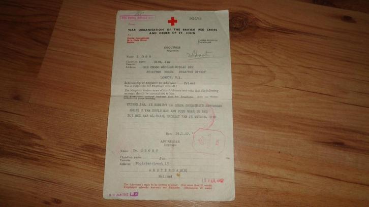 1942 PIB rode kruis brief vanuit Londen oorlog wo2 Loor, Verzamelen, Militaria | Tweede Wereldoorlog, Landmacht, Nederland, Verzenden