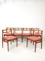 6 vintage deense teak houten eettafel stoelen roze rib, -, -, Ophalen of Verzenden, -
