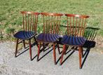Vintage houten spijlenstoelen (3), Ophalen, Gebruikt, Vintage, Nvt