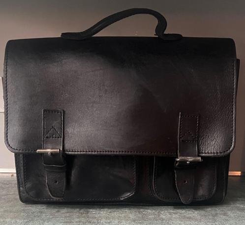 Ruitertassen. Zwarte leren boekentas/schooltas., Sieraden, Tassen en Uiterlijk, Tassen | Schooltassen, Aktetas of Boekentas, Zwart