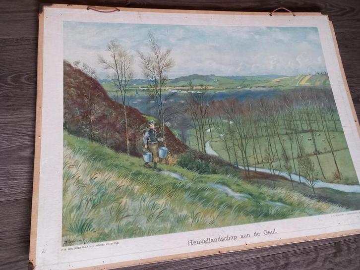 Oude schoolplaat Heuvellandschap aan  de Geul Zuid Limburg, Antiek en Kunst, Antiek | Schoolplaten, Aardrijkskunde, Ophalen
