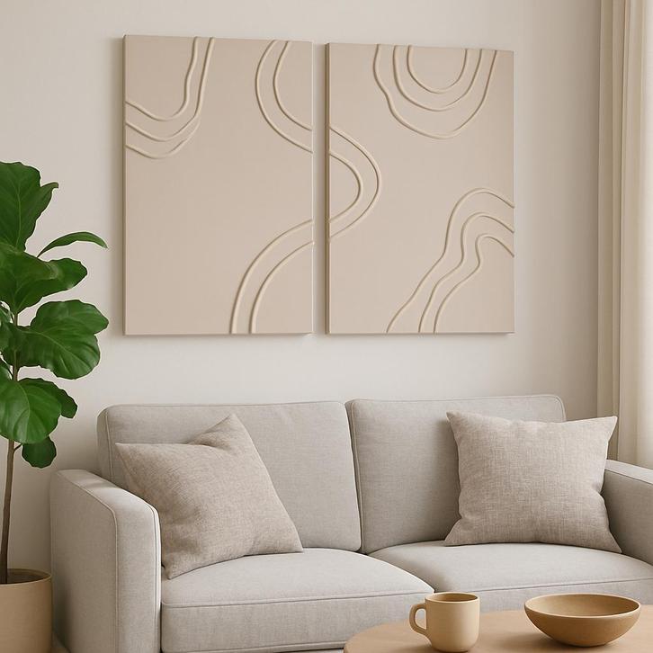Minimalistisch 3D Schilderij op Canvas  (Handmade) 2 stuks, Antiek en Kunst, Kunst | Schilderijen | Abstract, Ophalen of Verzenden
