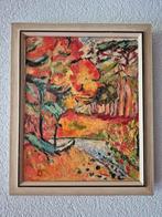 Schilderijtje, kleurrijk landschap, jaren 60, Ophalen of Verzenden