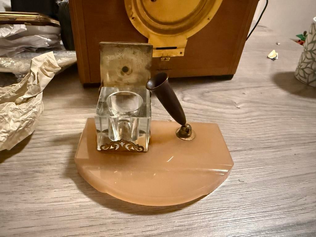 Antiek Bureau Accessoire - Inktpot met Pennenhouder, Ophalen of Verzenden