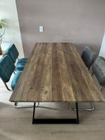 4 eetkamerstoelen – velvet & chroom (2 grijs, 2 blauwgroen), Huis en Inrichting, Stoelen, Ophalen, Overige kleuren, Zo goed als nieuw