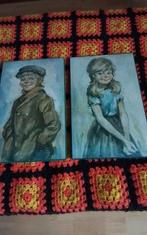 💐2 VINTAGE SCHILDERIJTJES TORINO JONGEN EN MEISJE, Ophalen of Verzenden, Minder dan 50 cm, Schilderij, Minder dan 50 cm