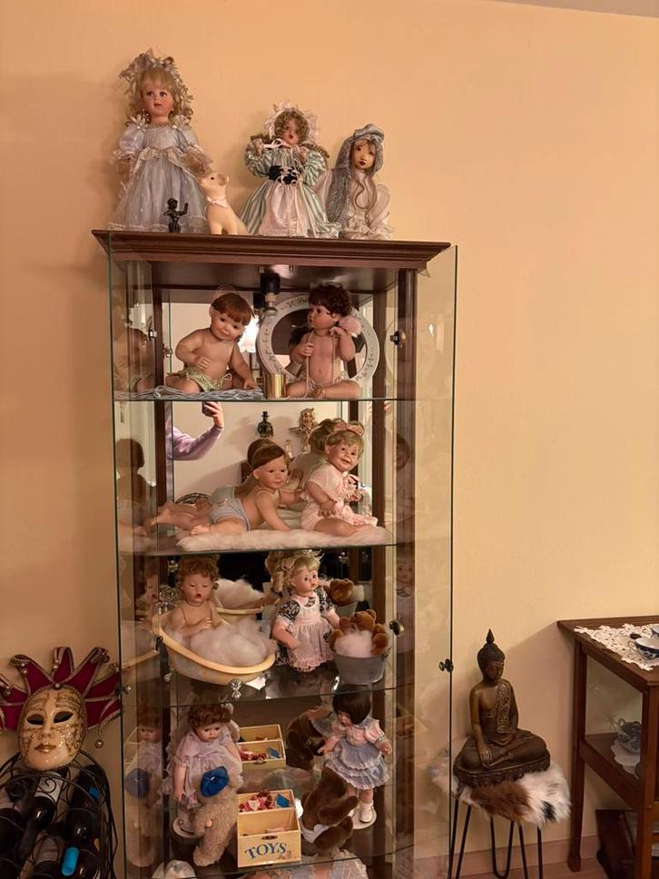 Poreseleinen poppen inclusief glazen kast, Antiek en Kunst, Antiek | Woonaccessoires, Ophalen