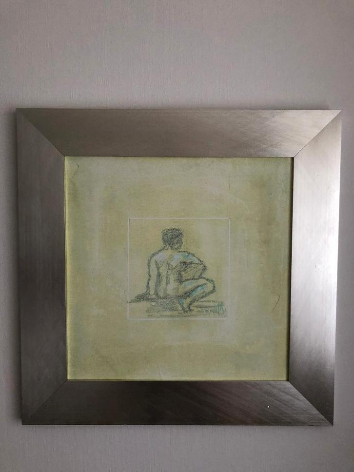 Schilderij van een naakt op de rug gezien. 69 * 69 cm., Huis en Inrichting, Woonaccessoires | Schilderijen, Tekeningen en Foto's