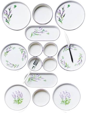 Lavender Ceramic Breakfast Set – 14-Piece Hand-Painted beschikbaar voor biedingen