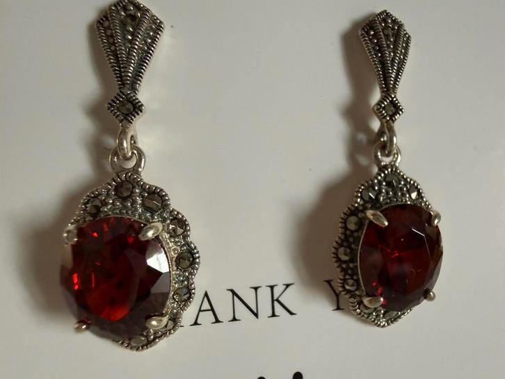 M179/Vintage Prachtige Grote GRANAAT oorbellen, Sieraden, Tassen en Uiterlijk, Oorbellen, Gebruikt, Zilver, Zilver, Verzenden