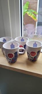 4 Koffiekopjes Douwe Egberts - print Delfts Blauwe huisjes, Ophalen, Zo goed als nieuw, Overige stijlen, Kop(pen) en/of Schotel(s)