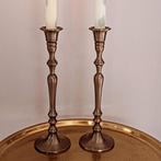 Elegante set slanke metalen kandelaars, met een tinnen kleur, Ophalen of Verzenden