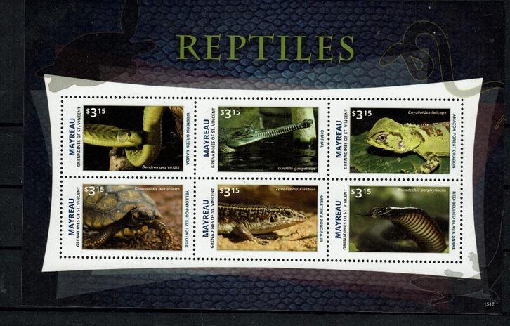 MAYREAU 2015 PF BLOK REPTIELEN SLANG HAGEDIS SCHILDPAD SLANG, Postzegels en Munten, Postzegels | Thematische zegels, Postfris