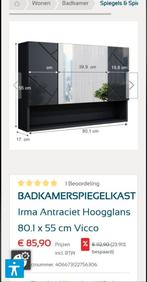 Badkamerspiegelkast Irma Antraciet Hoogglans 80x55cm, Spiegelkast, Nieuw, Minder dan 25 cm, Minder dan 100 cm