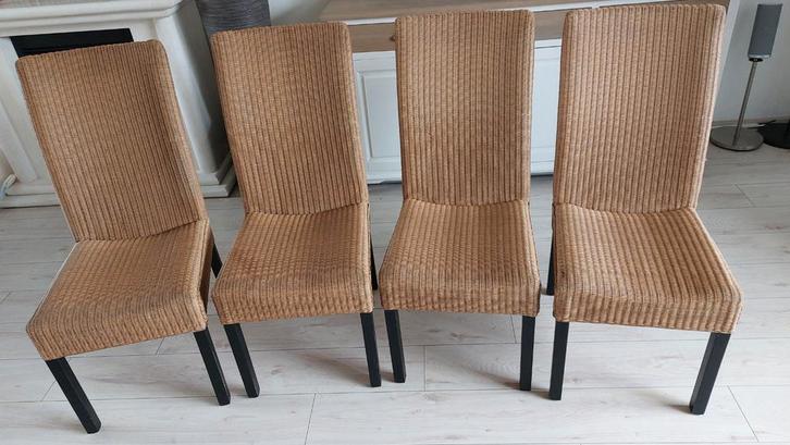 4 Loom Eetkamer Stoelen, Huis en Inrichting, Stoelen, Gebruikt, Vier, Hout, Riet of Rotan, Bruin, Ophalen
