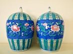 2 Grote Chinese gemberpotten met pioenrozen rozen dekselpot, Ophalen of Verzenden
