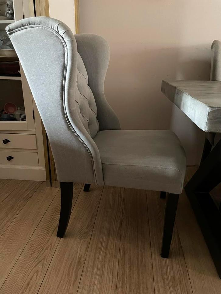 Stevige Eettafel + 6 Stoelen, Huis en Inrichting, Stoelen, Gebruikt, Vijf, Zes of meer stoelen, Hout, Grijs, Ophalen