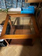 Massief houten salontafel met geslepen glasplaat, Huis en Inrichting, Tafels | Salontafels, Ophalen, 100 tot 150 cm, 50 tot 100 cm