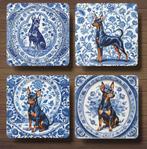 Dwergpincher Delfts Blauw onderzetters met houder, Ophalen of Verzenden, Nieuw, Glas of Kopje
