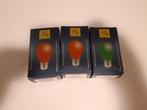 3 gekleurde lampen, rood en groen, global-lux, 15 Watt, E27, Ophalen of Verzenden, Zo goed als nieuw, E27 (groot), Gloeilamp