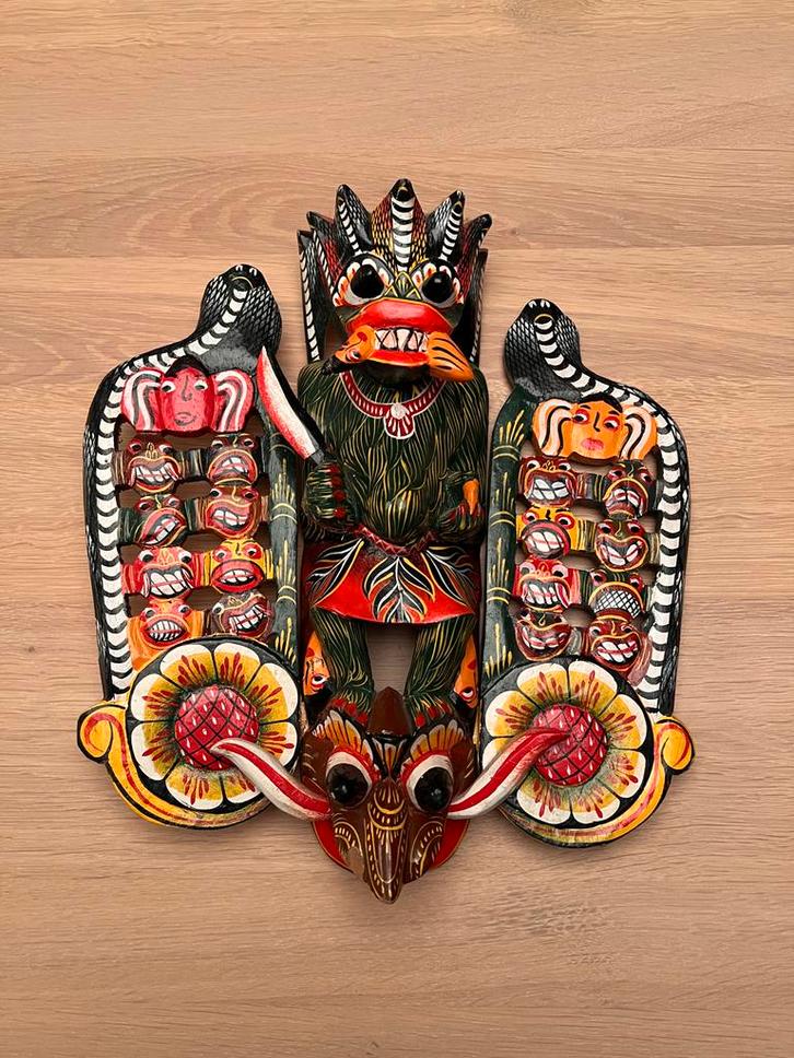 Groot Sri Lankaans Houten Masker, Antiek en Kunst, Kunst | Beelden en Houtsnijwerken, Ophalen of Verzenden