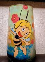 Vintage retro Maja de Bij Vaas - Handgemaakt Decoupage, Gebruikt, Overige kleuren, Ophalen of Verzenden, Glas
