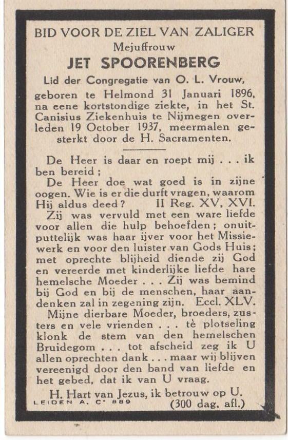 Jet Spoorenberg 1896 Helmond + 1937 Nijmegen, 41 jaar, Verzenden