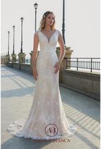 Trouwjurk met korte mouwtjes blush 38/40, Ophalen of Verzenden, Nieuw, Wit, Trouwjurk