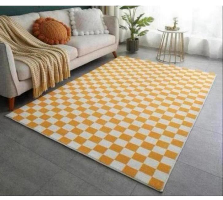 Geel geblokt tapijt vloerkleed blokken 200x140 gele wit blok, Huis en Inrichting, Stoffering | Tapijten en Kleden, Nieuw, 100 tot 150 cm