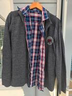 Geruit rood blauw overhemd met grijs vest M, Ophalen, Zo goed als nieuw, Blauw, Halswijdte 39/40 (M)