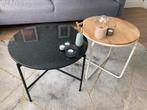 Leuk salontafelset zwart metaal/natuurst.  + wit metaal/hout, Ophalen, Gebruikt, 50 tot 100 cm, 50 tot 75 cm