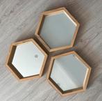 Zeshoekige eikenhout spiegels 32x36 cm., Minder dan 50 cm, Ophalen of Verzenden, Zo goed als nieuw, Minder dan 100 cm