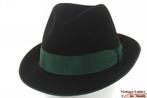 Vintage Gleufhoed LH zwart vilt met groene band 57,5 - 58, Hoed, Ophalen of Verzenden, LH Antilope, 57 cm (M, 7⅛ inch) of minder