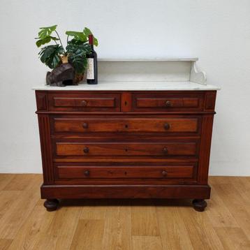 Vintage Frans dressoir commode ladekast met marmer blad 002 beschikbaar voor biedingen