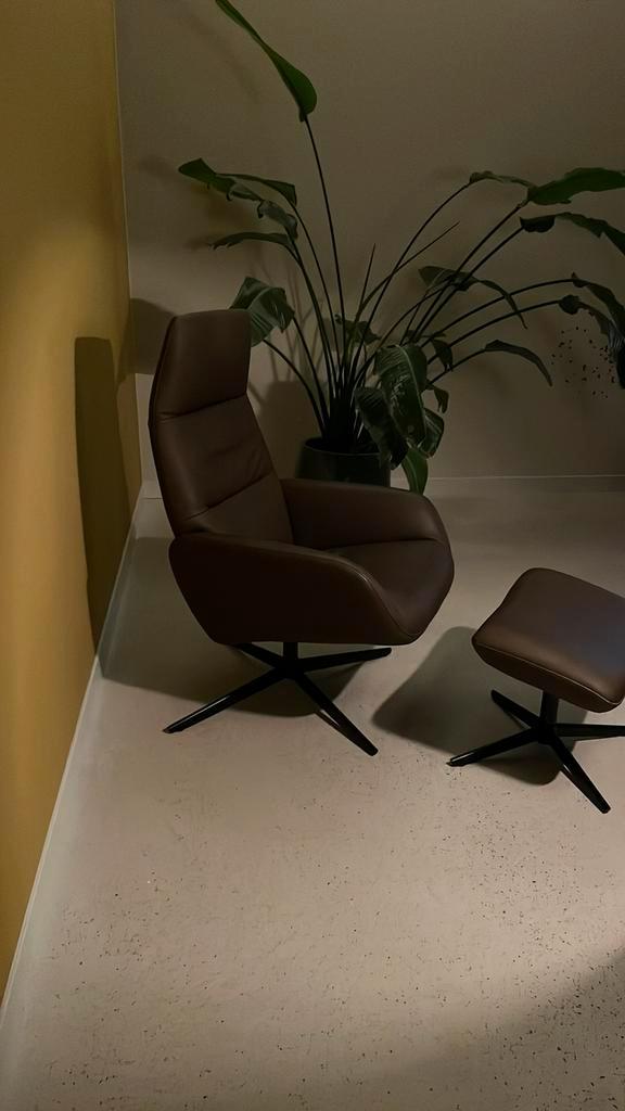 Z.g.a.n. MONTEL Ergo fauteuil, bruin/ groen leder, Huis en Inrichting, Fauteuils, Zo goed als nieuw, 50 tot 75 cm, 75 tot 100 cm