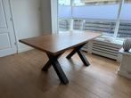 Teakhouten eettafel met metalen onderstel, Huis en Inrichting, Tafels | Eettafels, 100 tot 150 cm, Eikenhout, Ophalen of Verzenden
