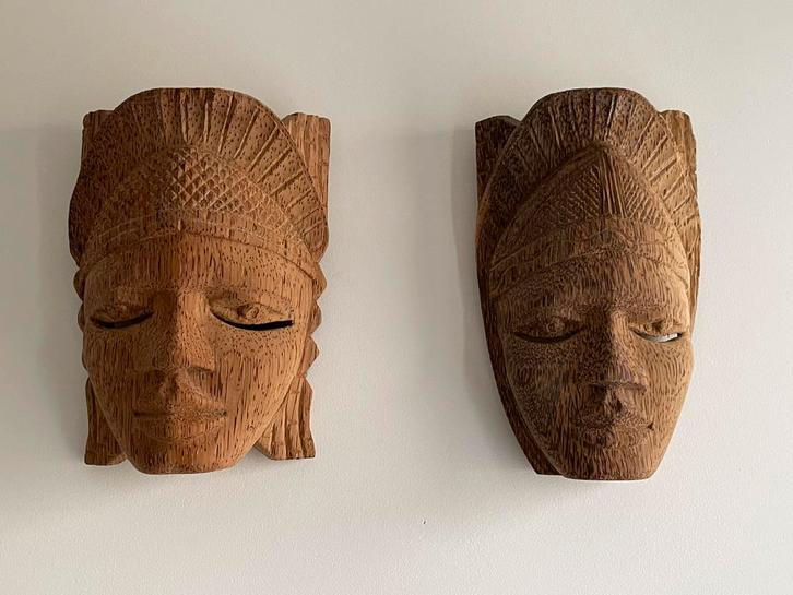 🌸 2 Unieke prachtige houten hoofden, Antiek en Kunst, Kunst | Beelden en Houtsnijwerken, Ophalen of Verzenden