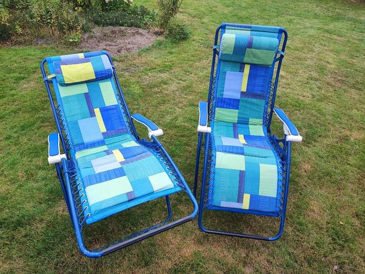 Ligstoelen tuin/strand (3 stuks), Tuin en Terras, Tuinstoelen, Gebruikt, Textileen, Inklapbaar, Ophalen