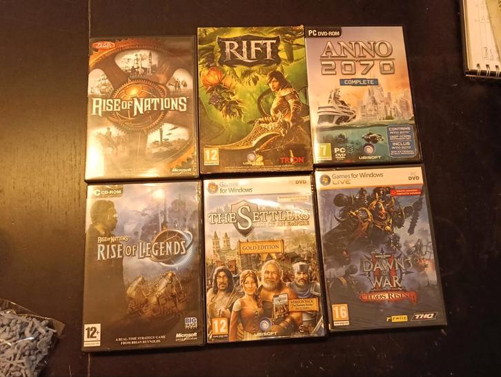 6 PC Games - Anno, Settlers, Dawn of War, Rift..., Spelcomputers en Games, Games | Pc, Gebruikt, Strategie en Constructie, 1 speler
