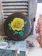 Oude koektrommel met gele theeroos, Antiek en Kunst, Ophalen of Verzenden