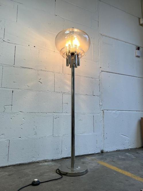 Vintage staanlamp: chroom & glas 'Leclaire & Schâfer, Antiek en Kunst, Antiek | Lampen, Ophalen