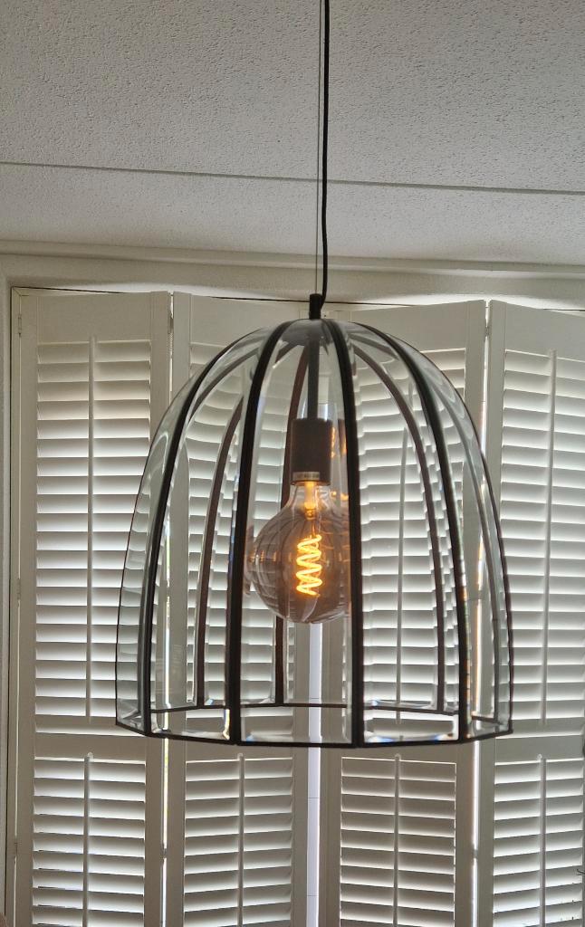 Mooie hanglamp van facetglas en metaal, Huis en Inrichting, Lampen | Hanglampen, Zo goed als nieuw, Minder dan 50 cm, Glas, Metaal